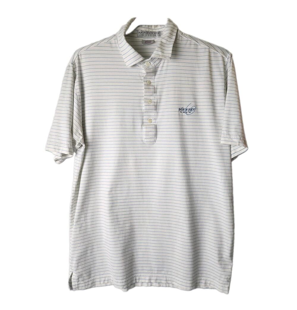 Whisper Rock Mens M White & Blue Stripe Embroidered Martin Golf Polo Lightweight